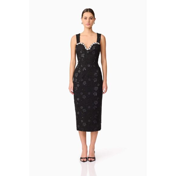 Elliatt Ellouise Embellished Tweed Midi Dress in Black Cocktail size S NWT - Picture 5 of 9